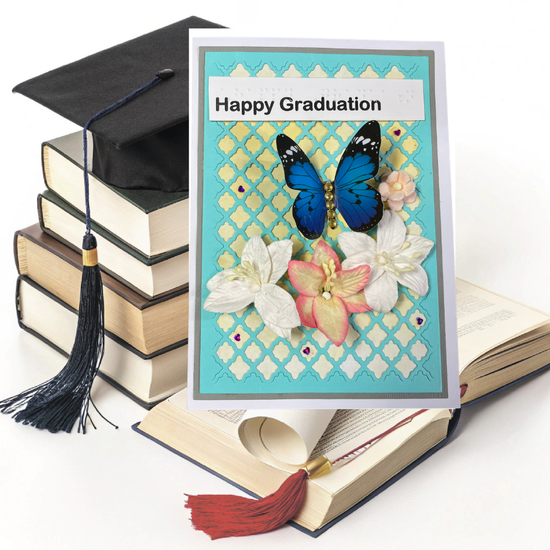 Braille Graduation Card – “Happy Graduation” Butterfly