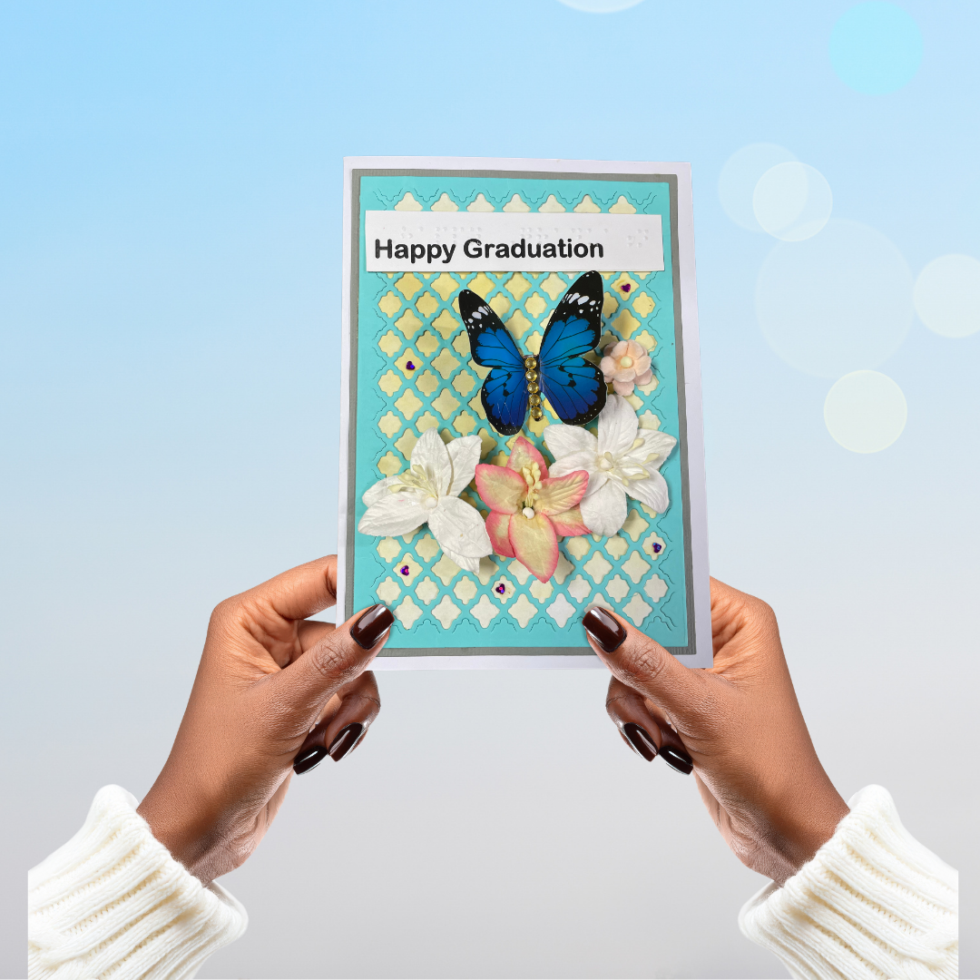 Braille Graduation Card – “Happy Graduation” Butterfly