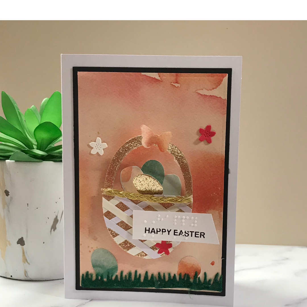Easter-themed greeting card with decorative elements on a neutral background