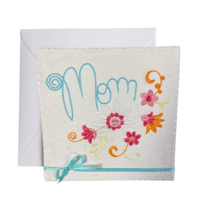Braille Mother's Day Card for Mom – Stitched Floral Card with Ribbon