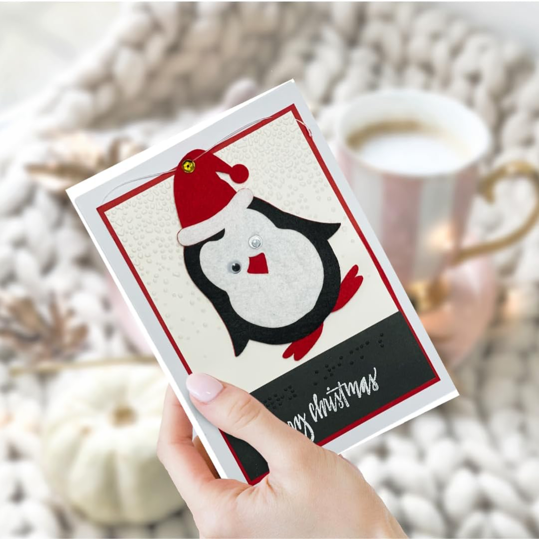 Braille Christmas Greetings Card "Interactive Penguin"