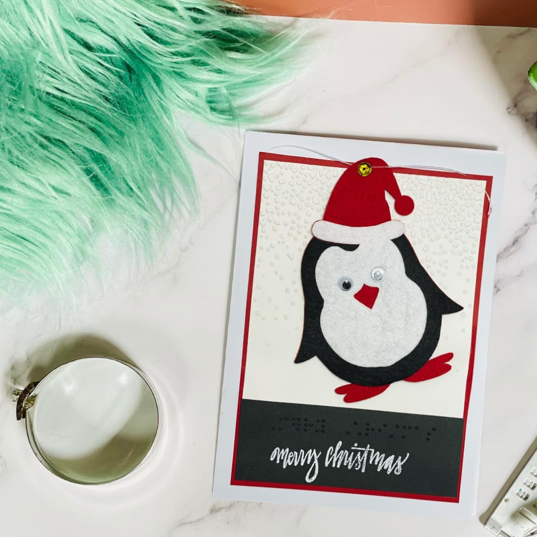 Braille Christmas Greetings Card "Interactive Penguin"