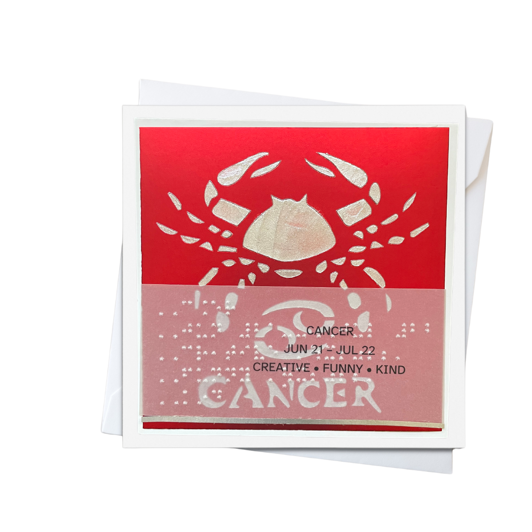 Cancer Zodiac Birthday Card in Braille, Tactile & Print (June 21 - July 22)