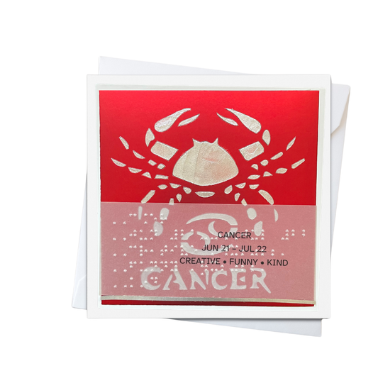 Cancer Zodiac Birthday Card in Braille, Tactile & Print (June 21 - July 22)