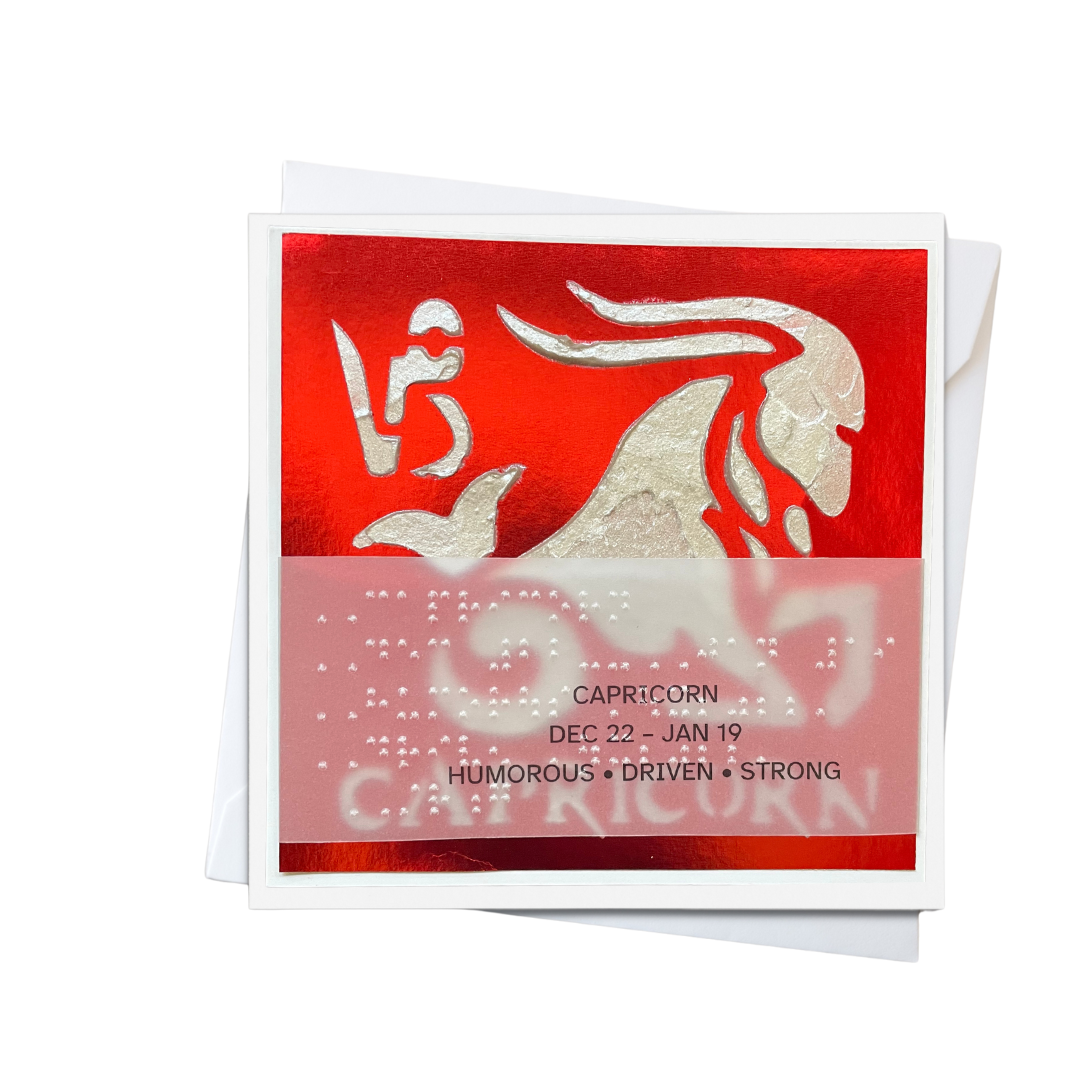 Zodiac Greeting Cards in Braille, Tactile, and Print (Capricorn (December 22 - January 19))