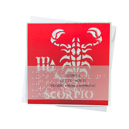 Zodiac Greeting Cards in Braille, Tactile, and Print (Scorpio (October 23 - November 21))