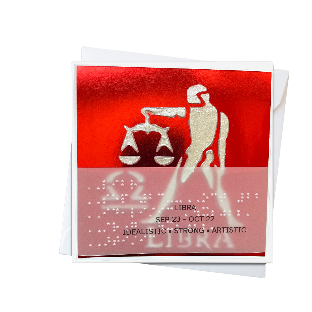 Libra Zodiac Birthday Card in Braille, Tactile & Print (September 23 - October 22)