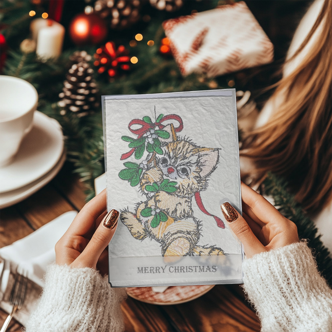 Braille Christmas Greeting Card – "Tabby Christmas Cat"