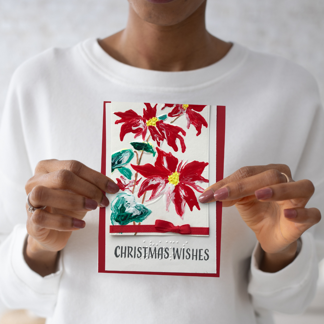 Braille Christmas Greeting Card – “Watercolor Poinsettia"