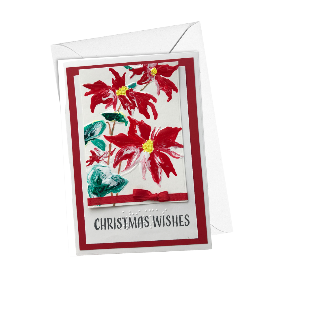 Braille Christmas Greeting Card – “Watercolor Poinsettia"