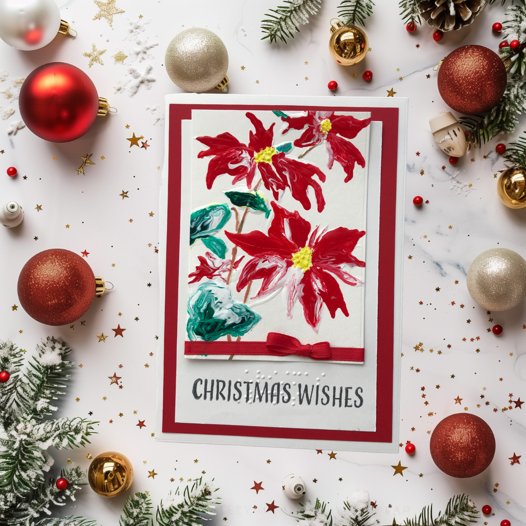 Braille Christmas Greeting Card – “Watercolor Poinsettia"
