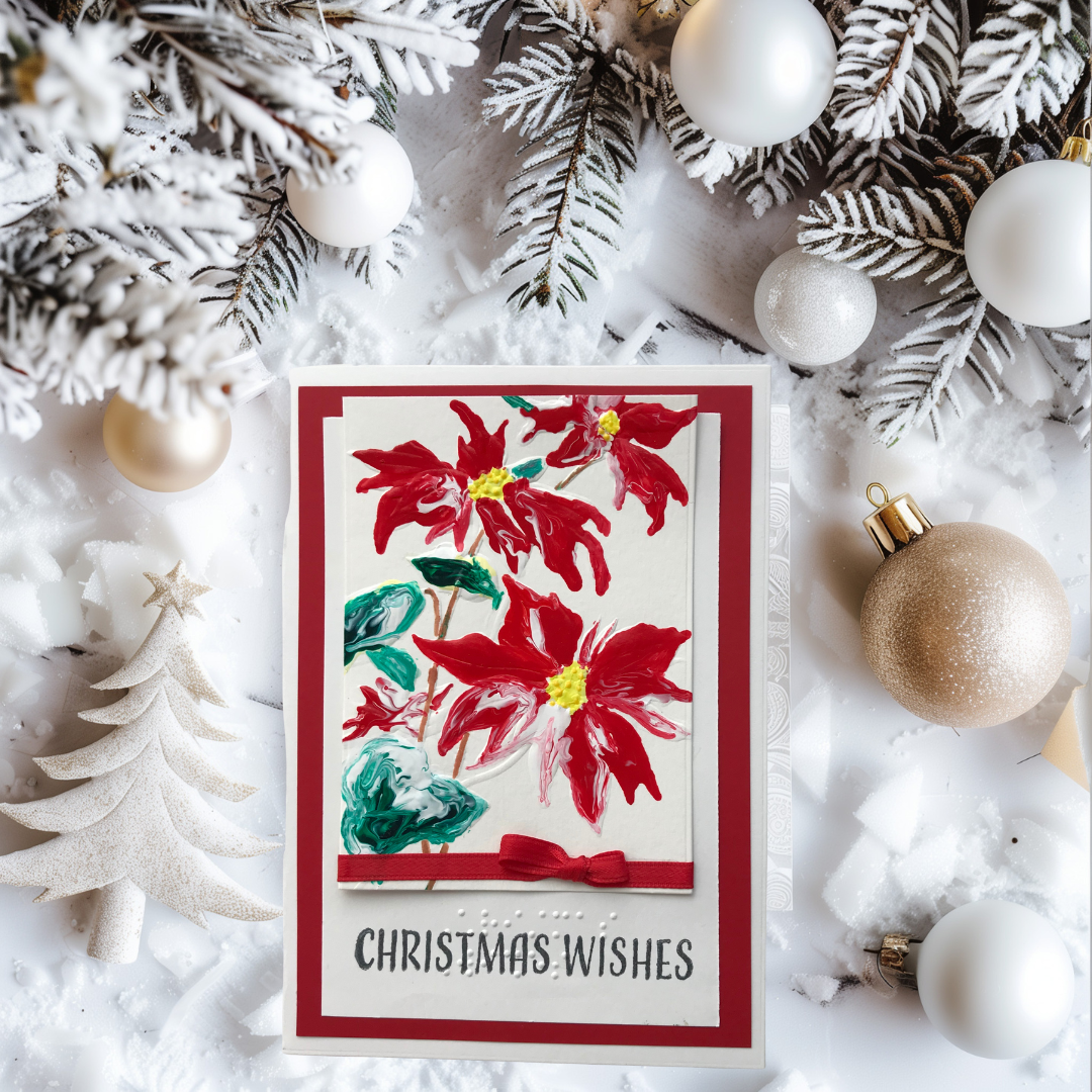 Braille Christmas Greeting Card – “Watercolor Poinsettia"
