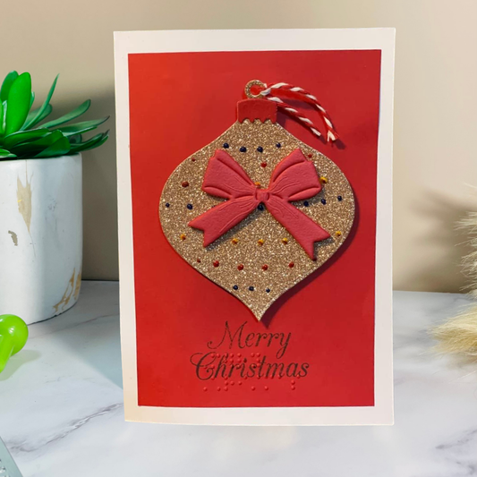 Braille Christmas Greeting Card – Tactile Ornament (Gold or Silver)