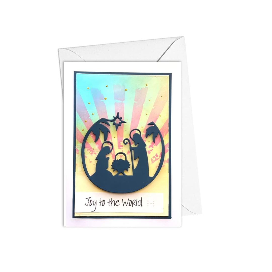 Braille Christmas Greeting Card – "Ray of Sunshine Nativity Scene"