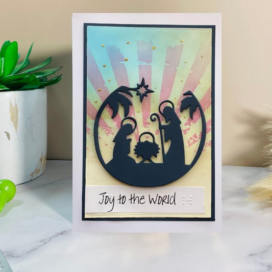 Braille Christmas Greeting Card – "Ray of Sunshine Nativity Scene"
