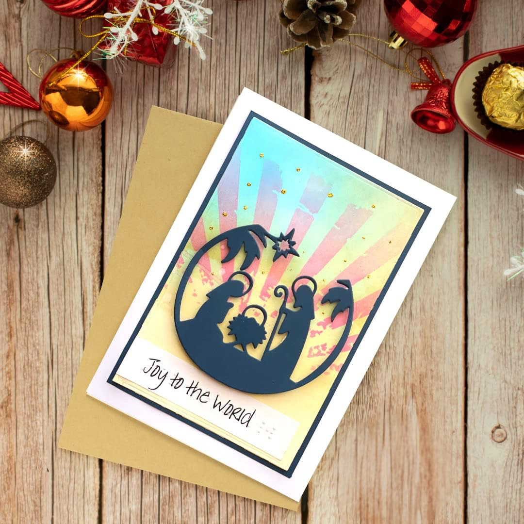 Braille Christmas Greeting Card – "Ray of Sunshine Nativity Scene"