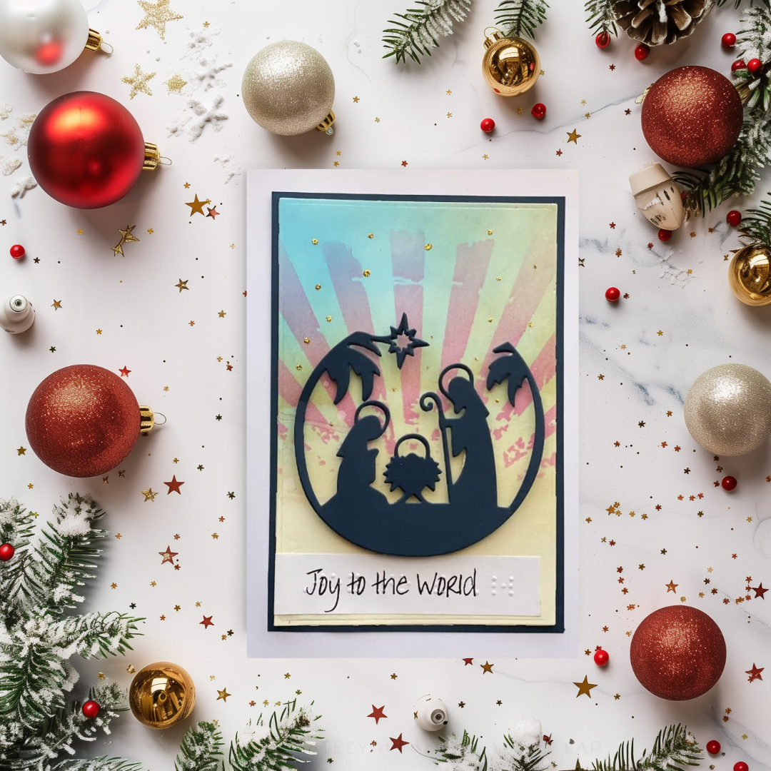 Braille Christmas Greeting Card – "Ray of Sunshine Nativity Scene"