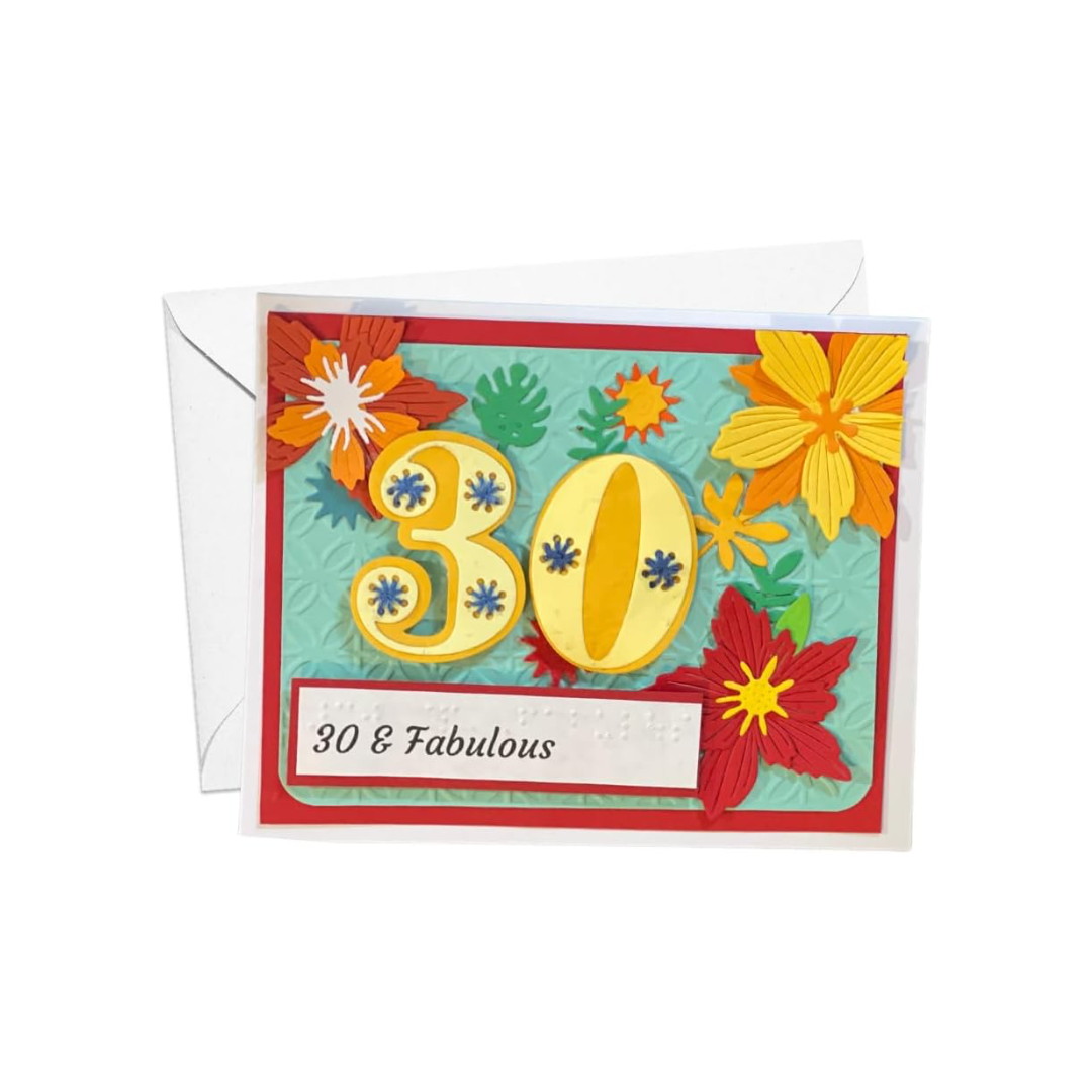 30 & Fabulous – Braille Birthday Card with Floral Design