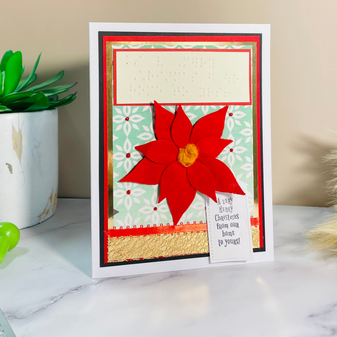 Braille Christmas Greeting Card Tactile Poinsettia flower