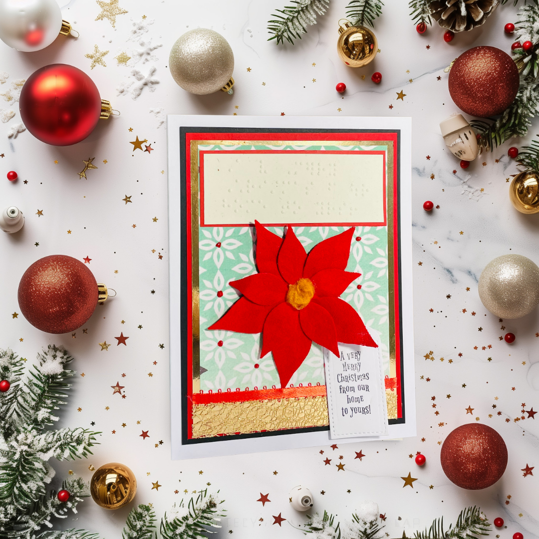 Braille Christmas Greeting Card Tactile Poinsettia flower