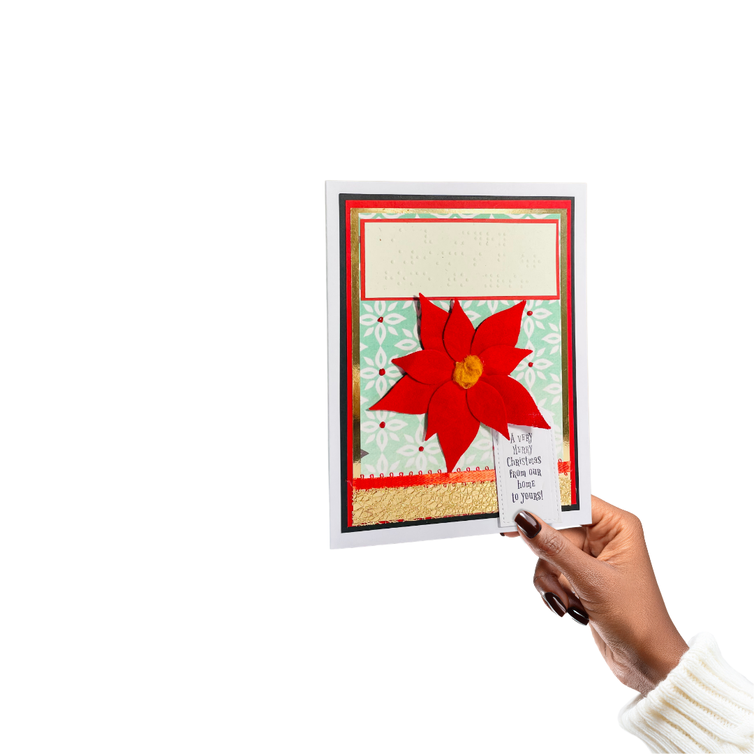 Braille Christmas Greeting Card Tactile Poinsettia flower
