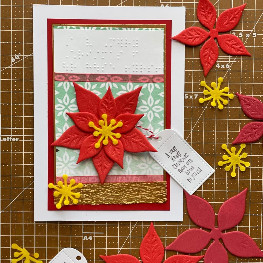 Braille Christmas Greeting Card Tactile Poinsettia flower