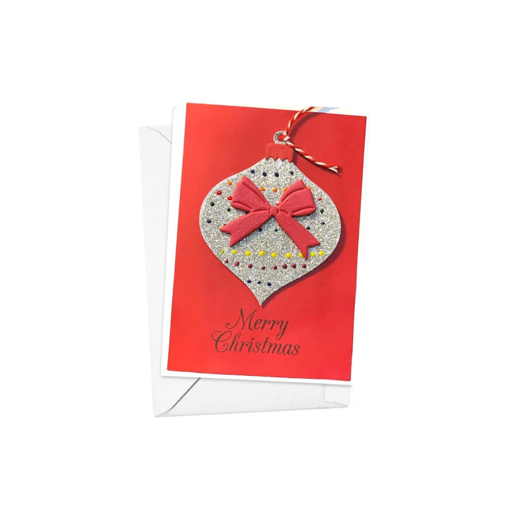 Braille Christmas Greeting Card – Tactile Ornament (Gold or Silver)