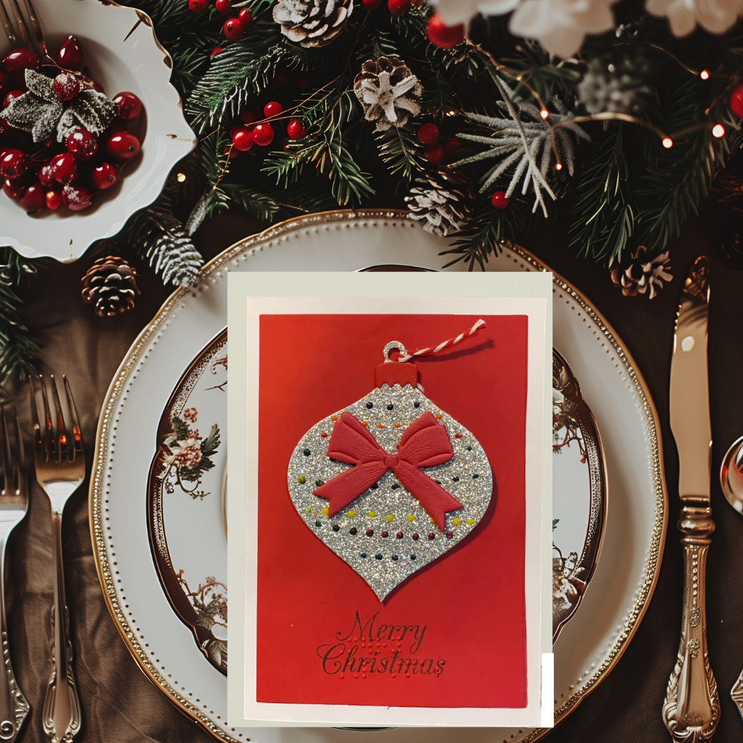 Braille Christmas Greeting Card – Tactile Ornament (Gold or Silver)