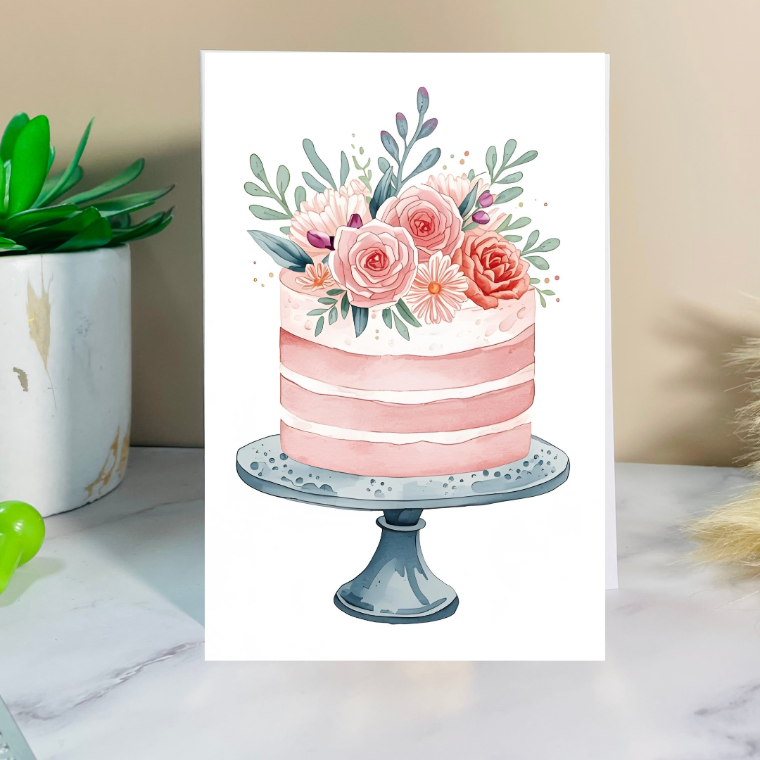 Braille Birthday Card for Her – Cake and Flowers