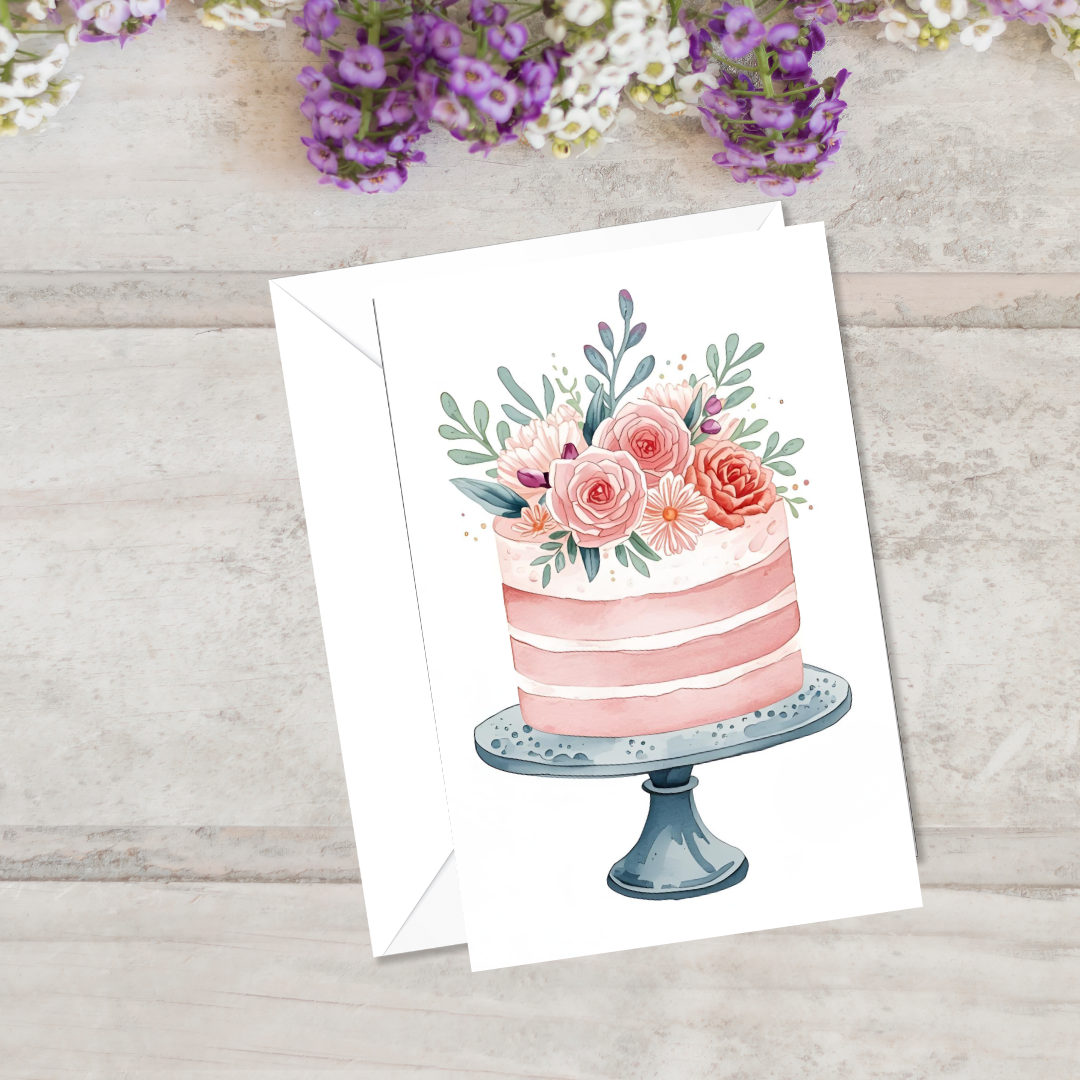 Braille Birthday Card for Her – Cake and Flowers
