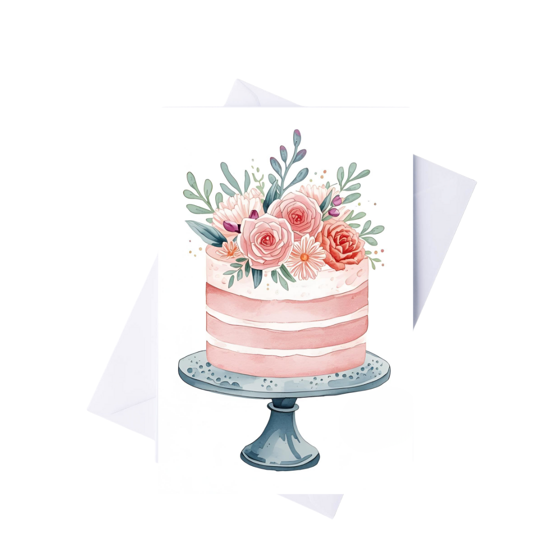 Braille Birthday Card for Her – Cake and Flowers