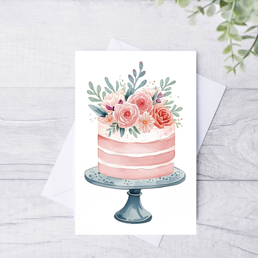 Braille Birthday Card for Her – Cake and Flowers