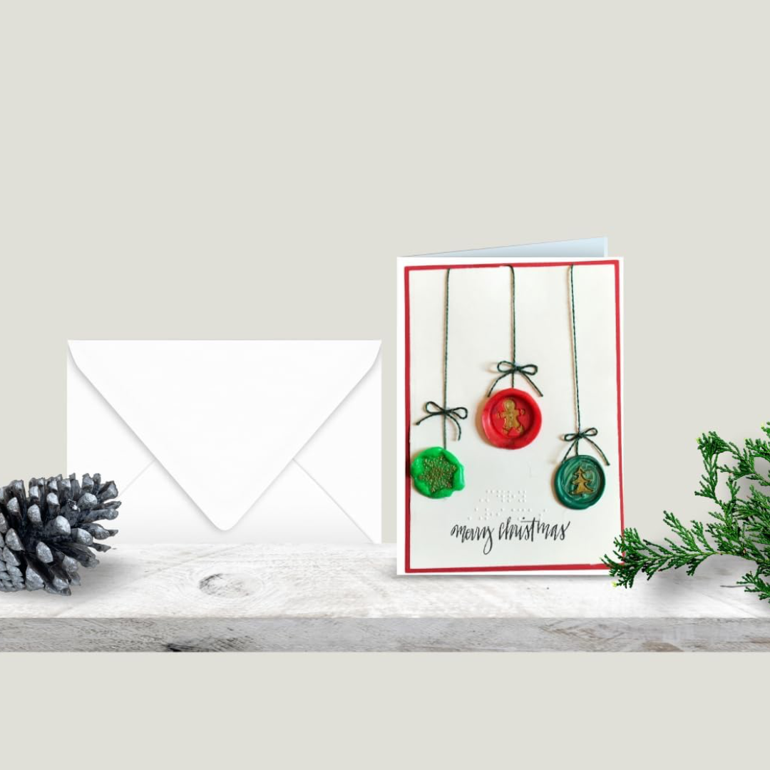 Braille Christmas Greeting Card – Wax Seal Ornaments