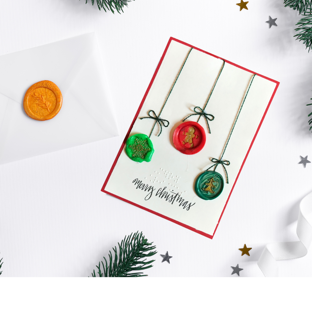 Braille Christmas Greeting Card – Wax Seal Ornaments