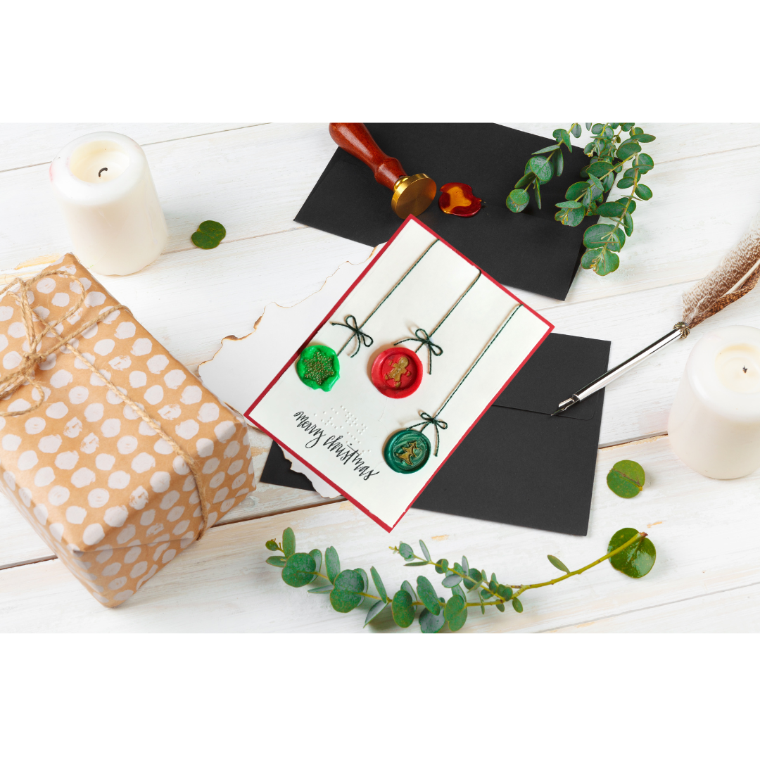 Braille Christmas Greeting Card – Wax Seal Ornaments