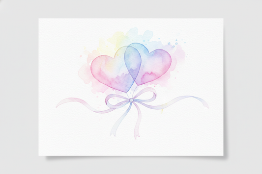 heart to heart drawing of hearts connected by a bow watercolor greeting card 