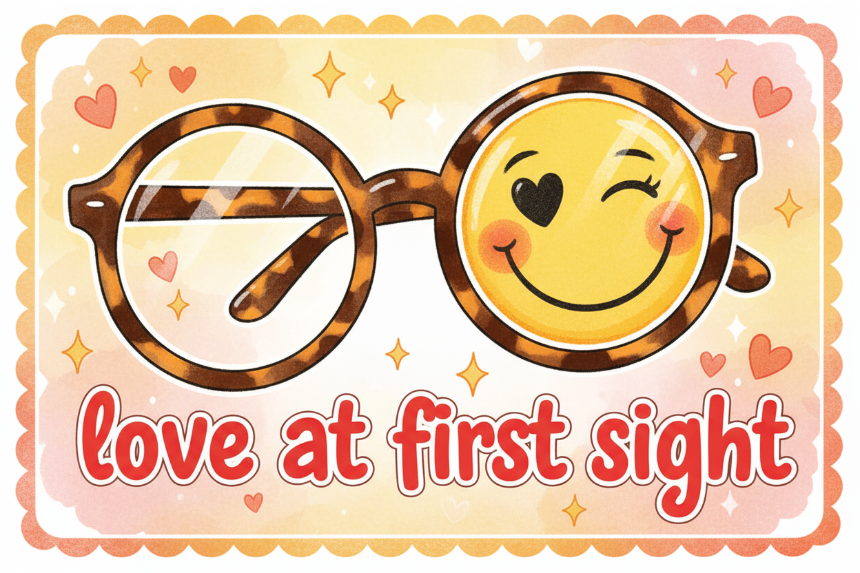 love at first sight greeting cards with large glasses and smiley face 