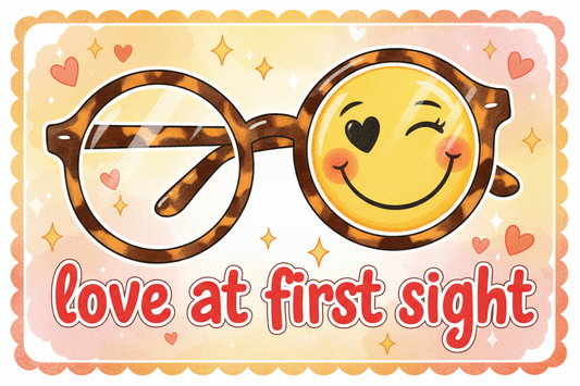 love at first sight greeting cards with large glasses and smiley face 