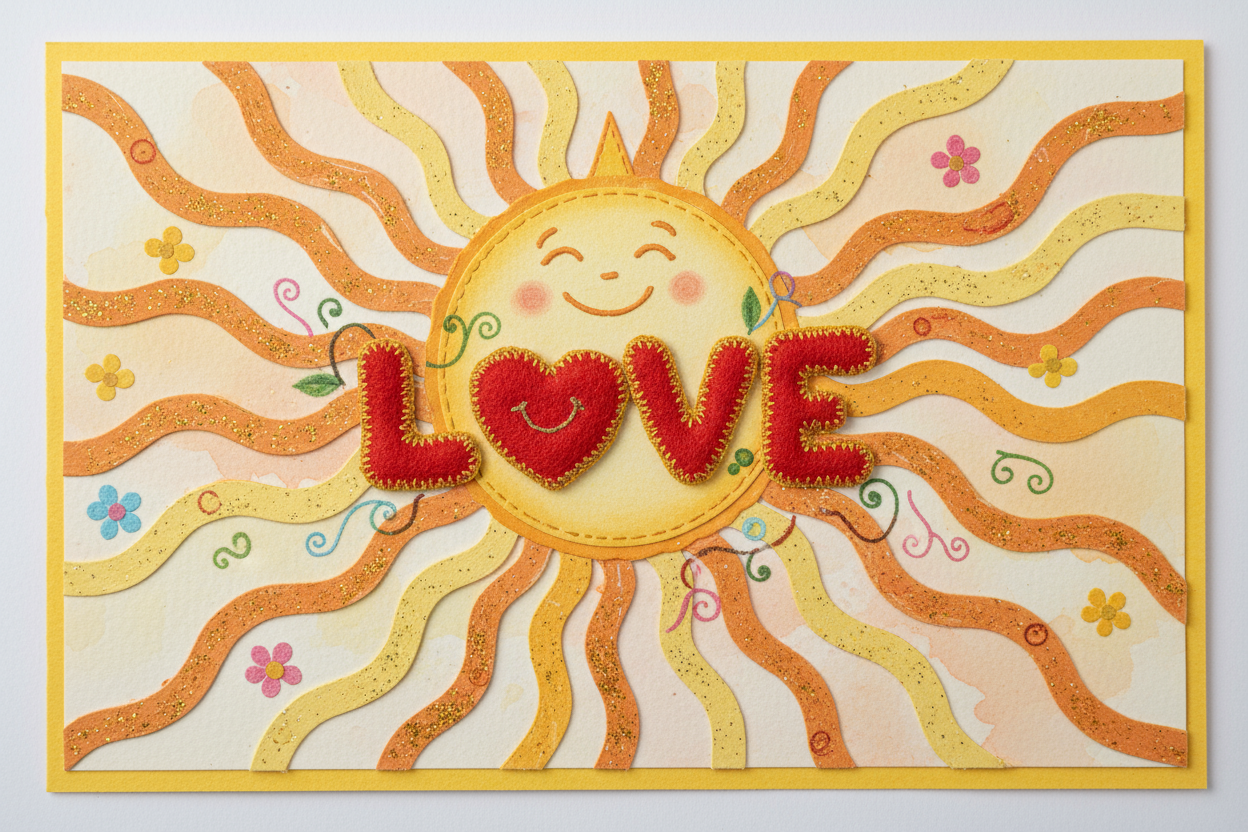 my sunshine handmade greeting card of sun rays over a the word love 