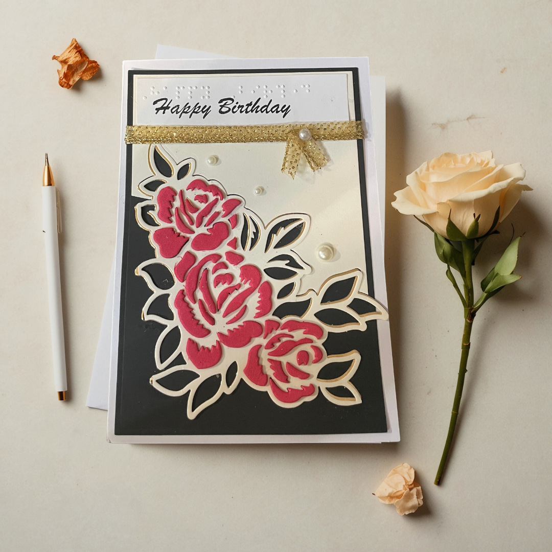 Elegant Rose Braille Birthday Card
