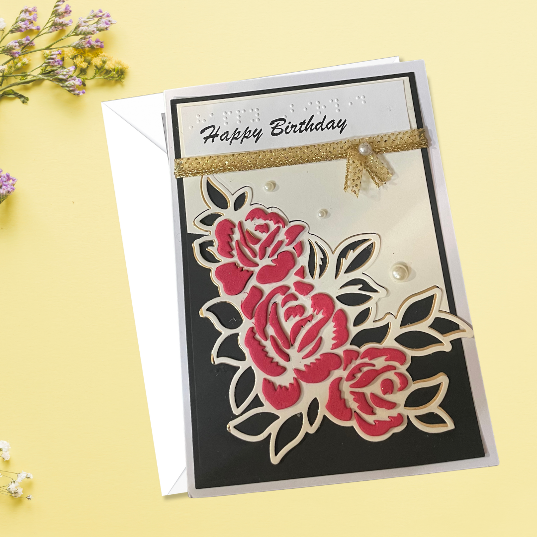 Elegant Rose Braille Birthday Card