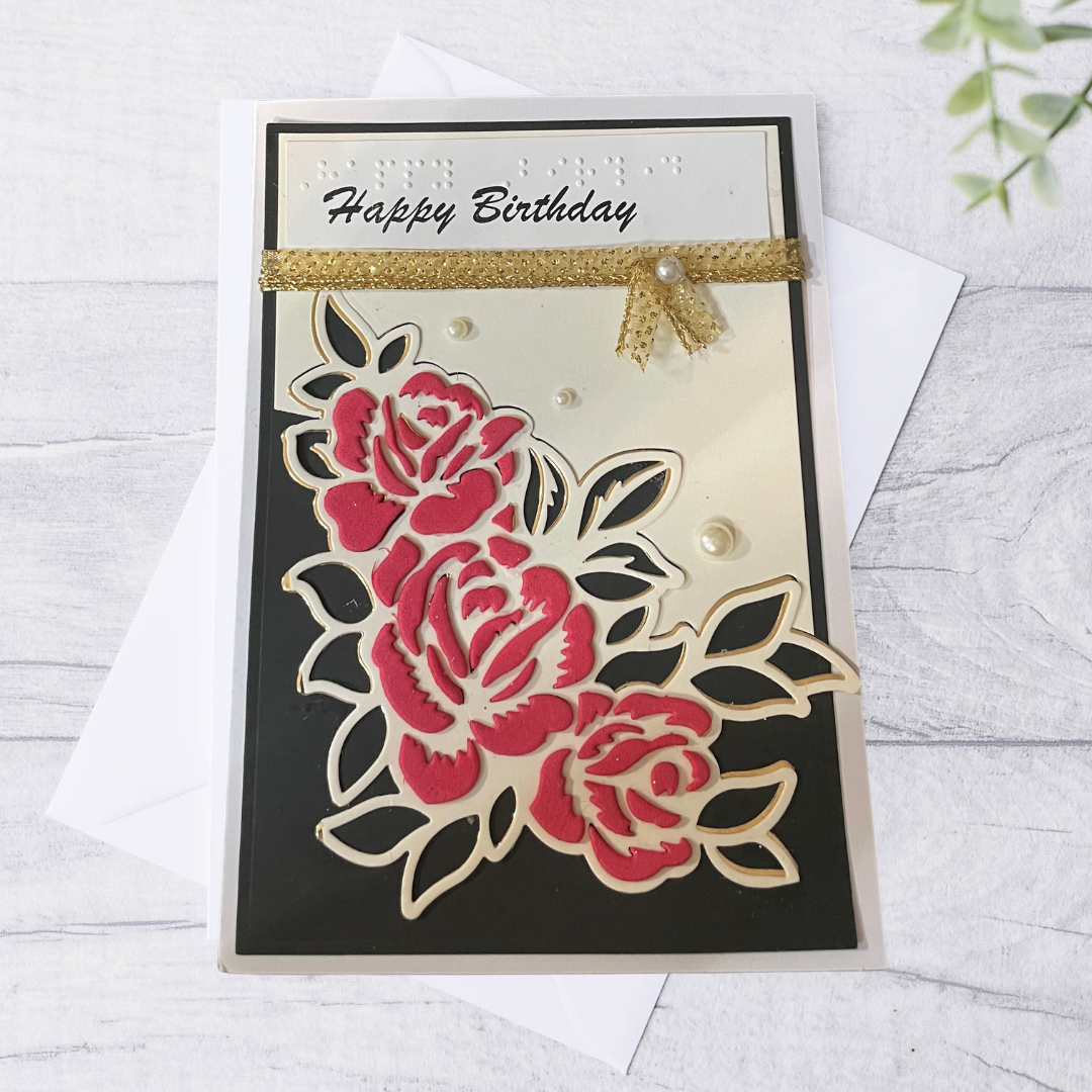 Elegant Rose Braille Birthday Card