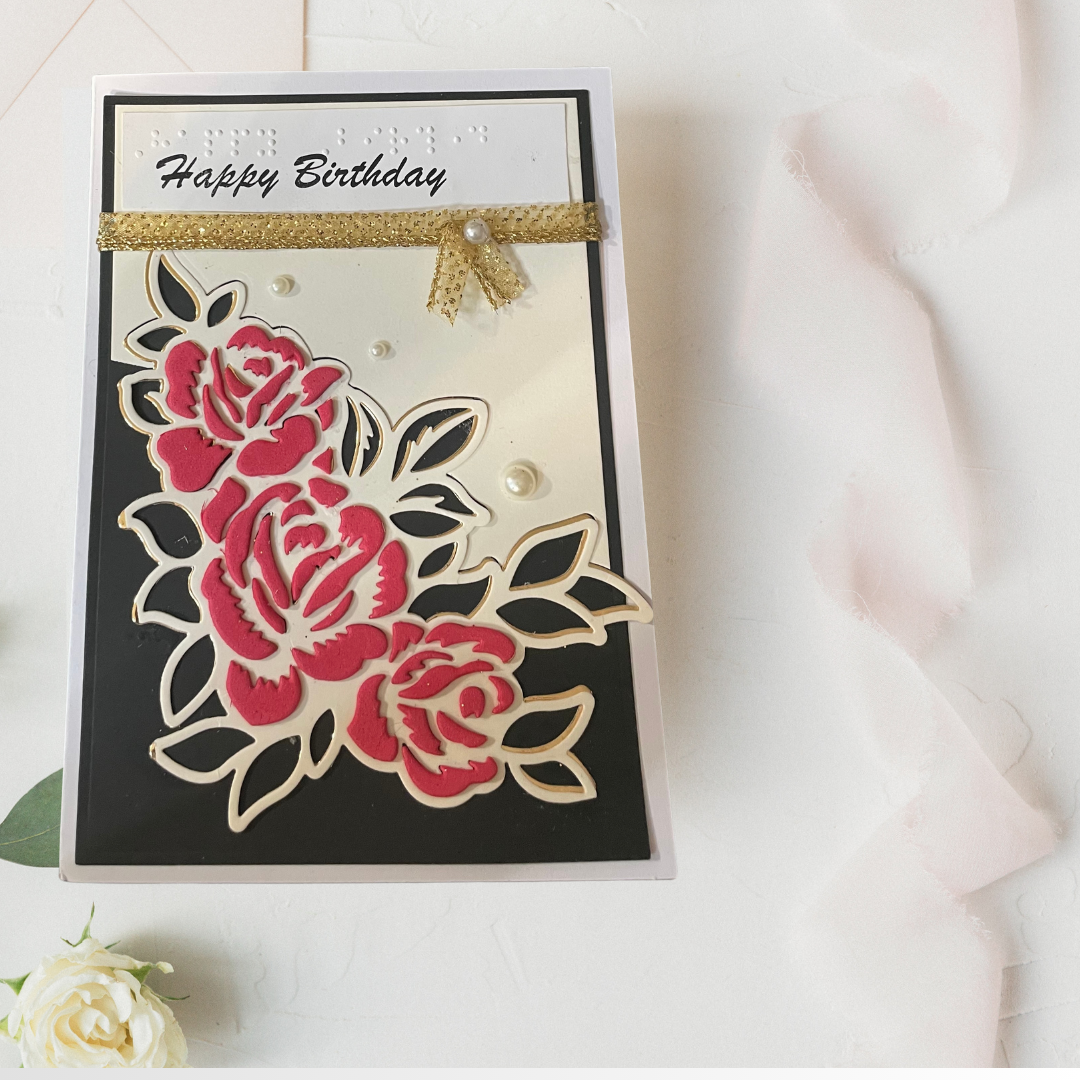 Elegant Rose Braille Birthday Card