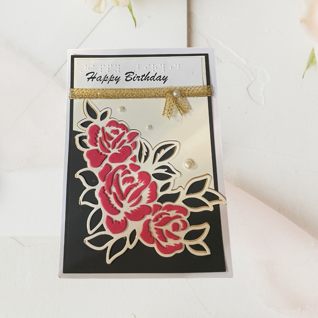 Elegant Rose Braille Birthday Card