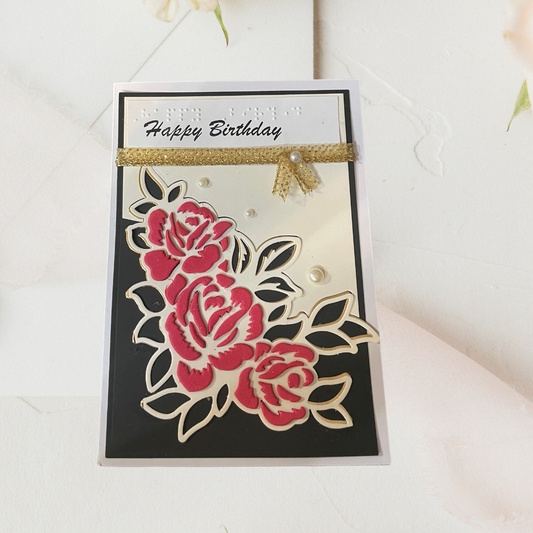 Elegant Rose Braille Birthday Card