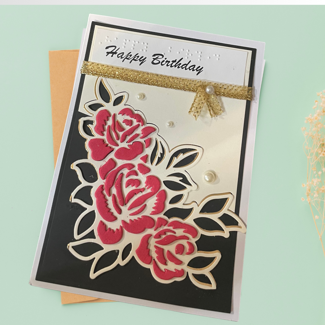 Elegant Rose Braille Birthday Card