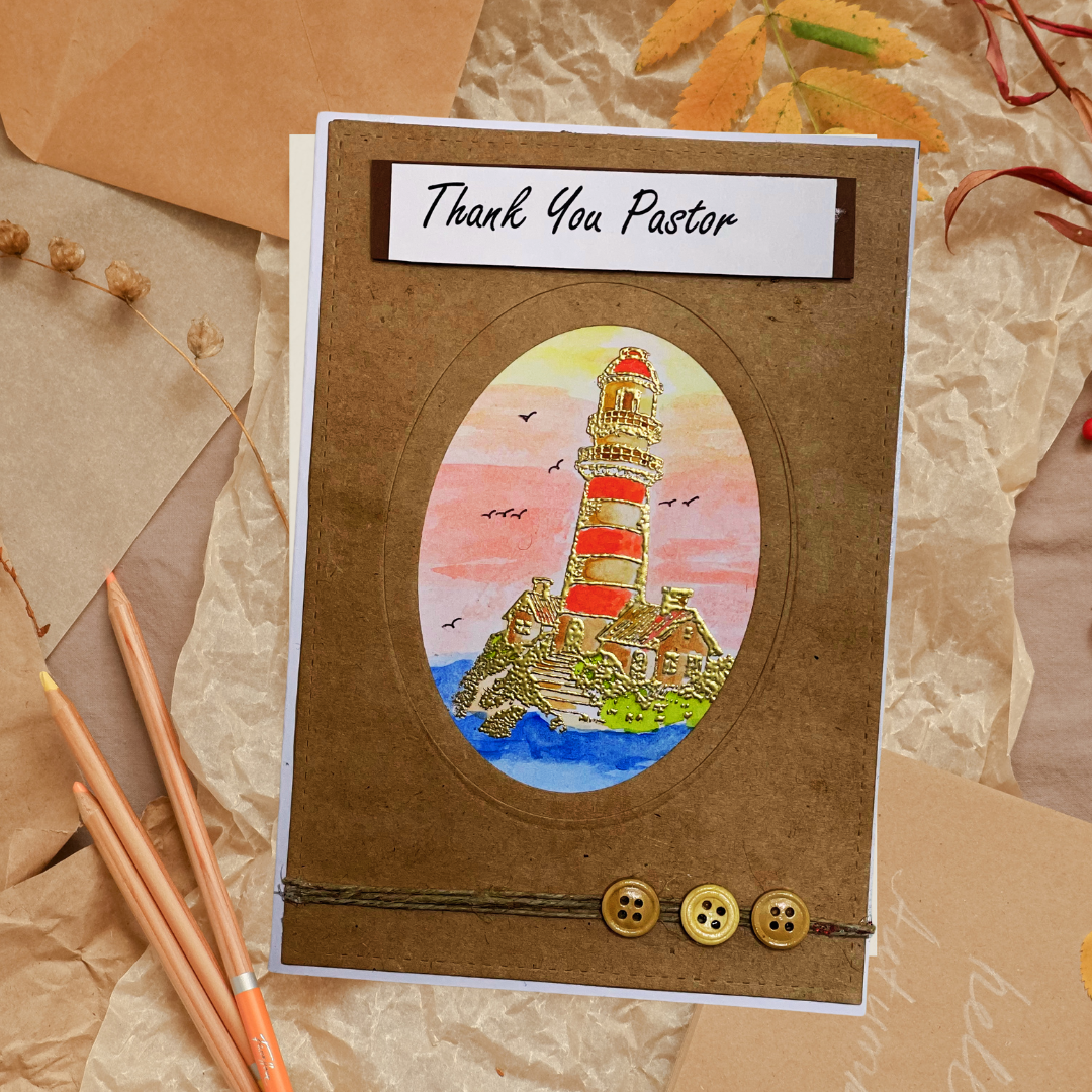 Braille Thank You Pastor Card – Handmade Lighthouse Design