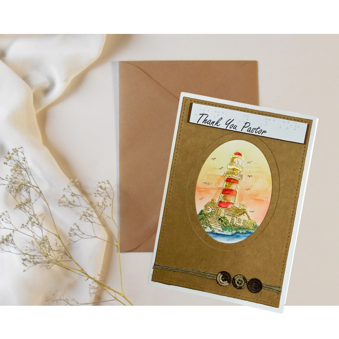 Braille Thank You Pastor Card – Handmade Lighthouse Design