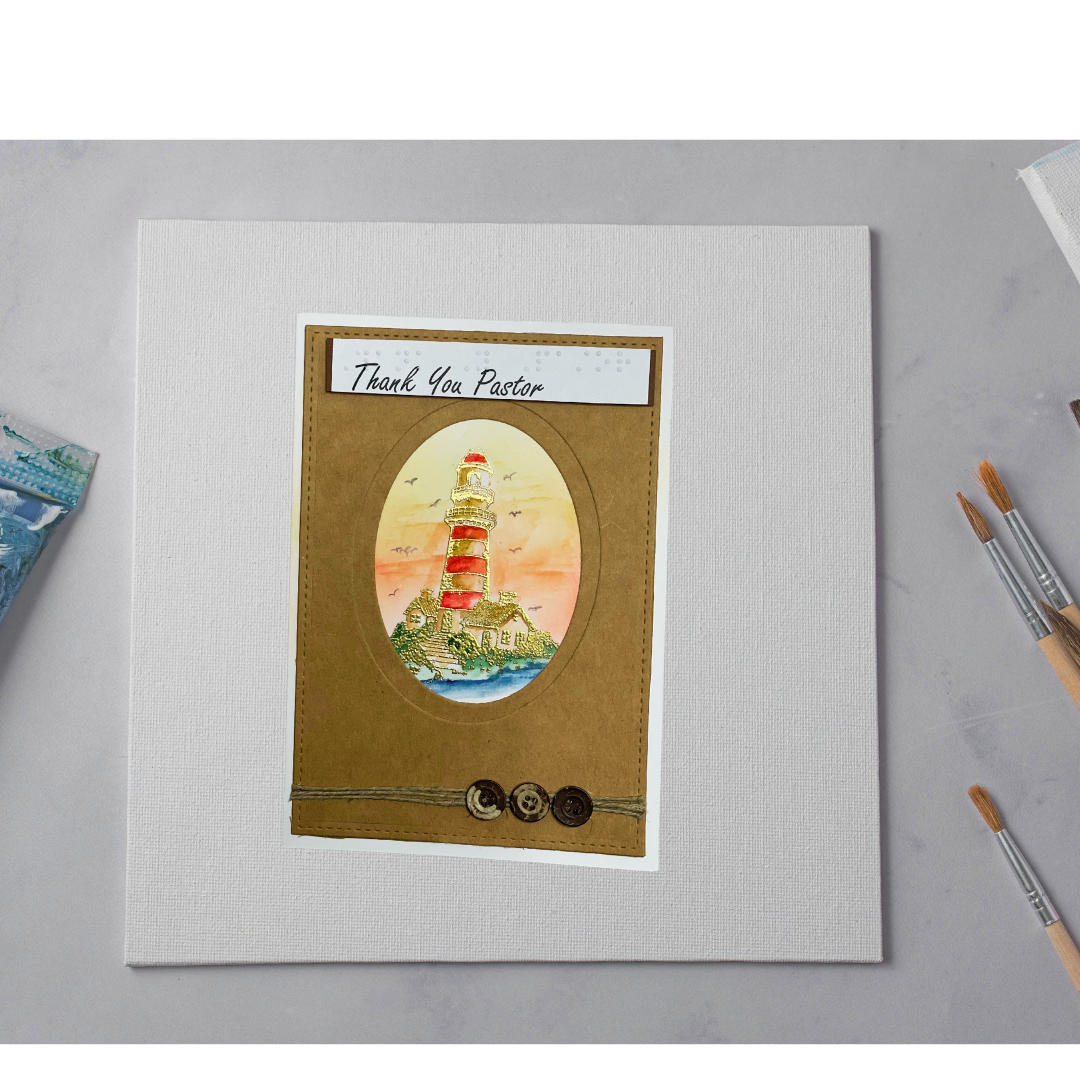 Braille Thank You Pastor Card – Handmade Lighthouse Design