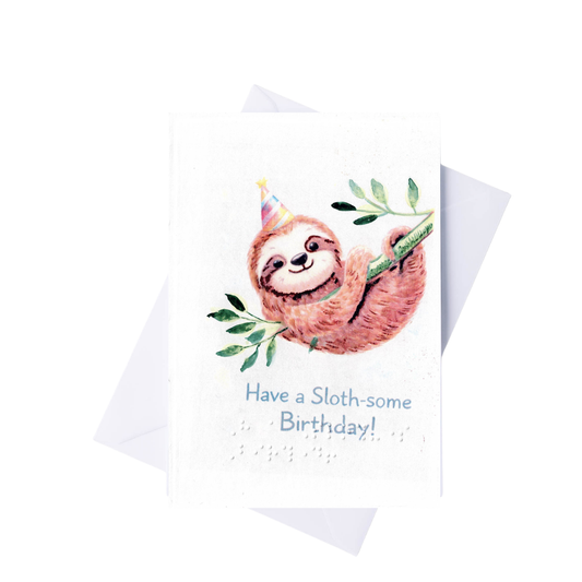 Braille Birthday Card for Kids – Have Sloth-some Birthday!"